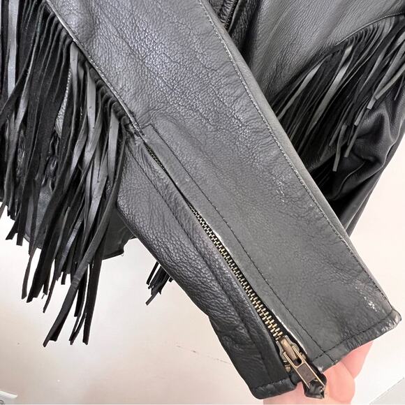Unik Vintage Biker 80’s Fringe Leather Jacket Black Size M removable liner - Picture 5 of 13